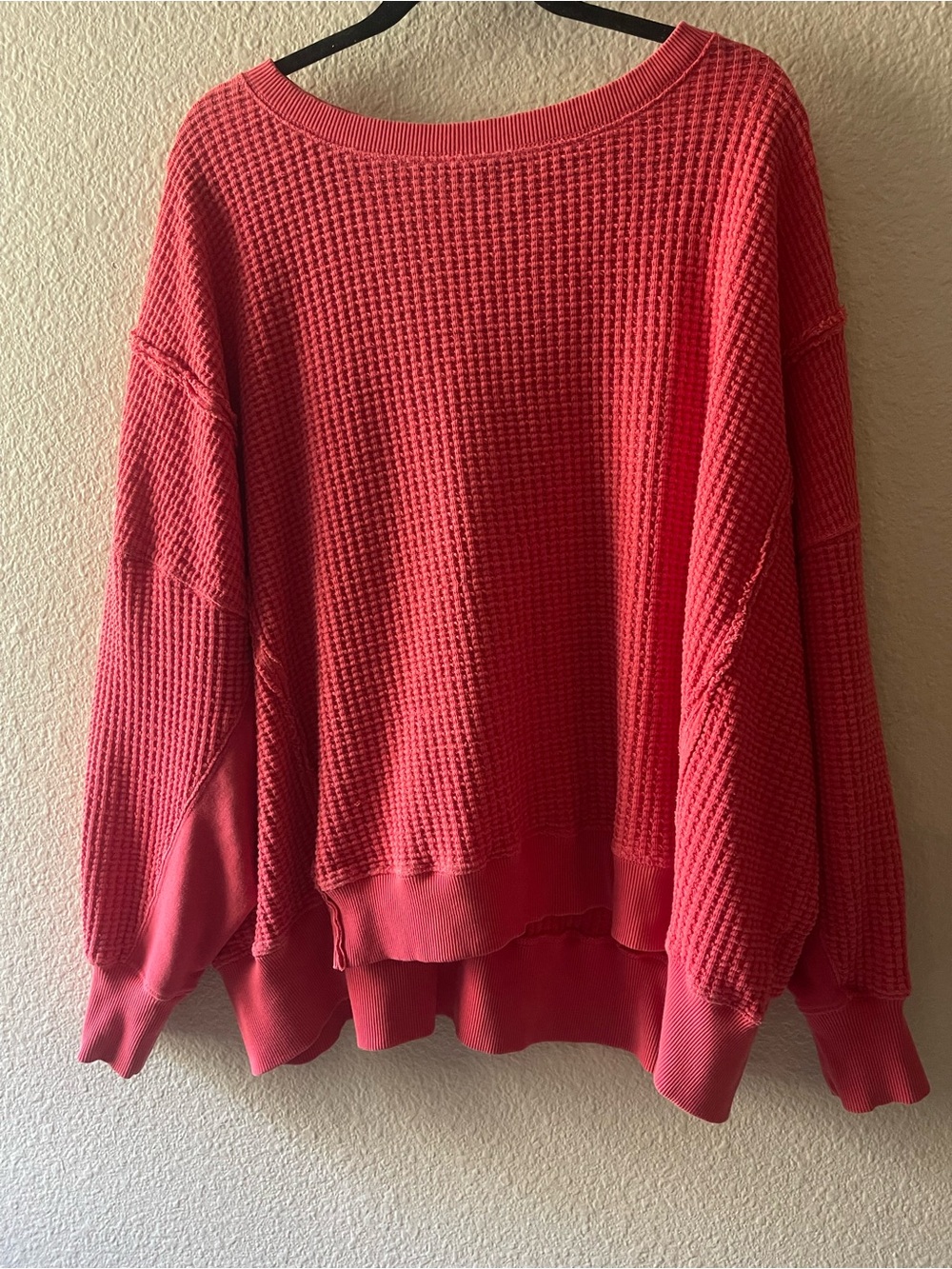 American Eagle Outfitters Coral Ribbed Waffle Pullover